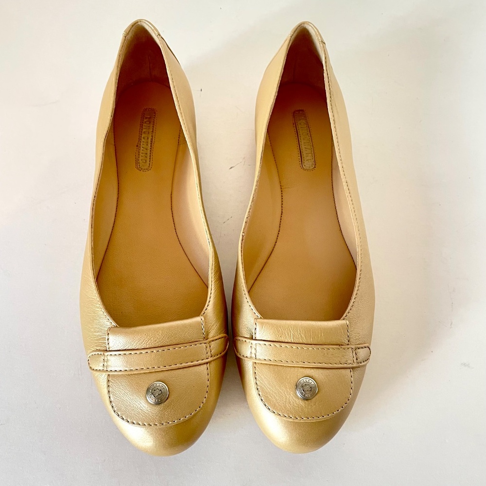Longchamp Le Pliage Cuir Leather Ballet Flats 40 Gold platinum 9